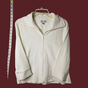 Coldwater Creek Womens Textured Floral Zip-Up Jacket Cream Size Medium